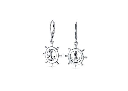 Nautical Wheel Anchor Lever Back Fashion Earrings
